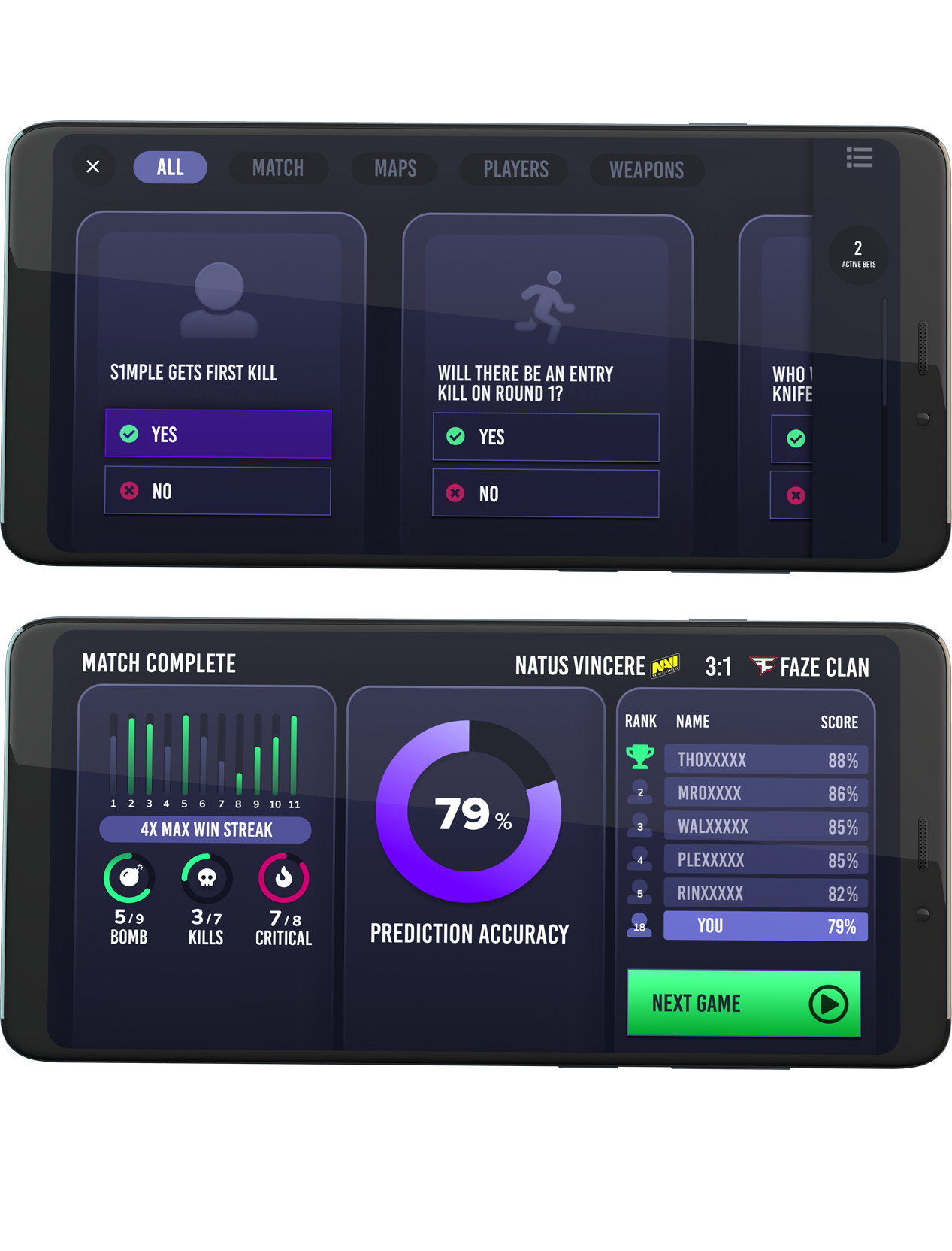 Cash game interface