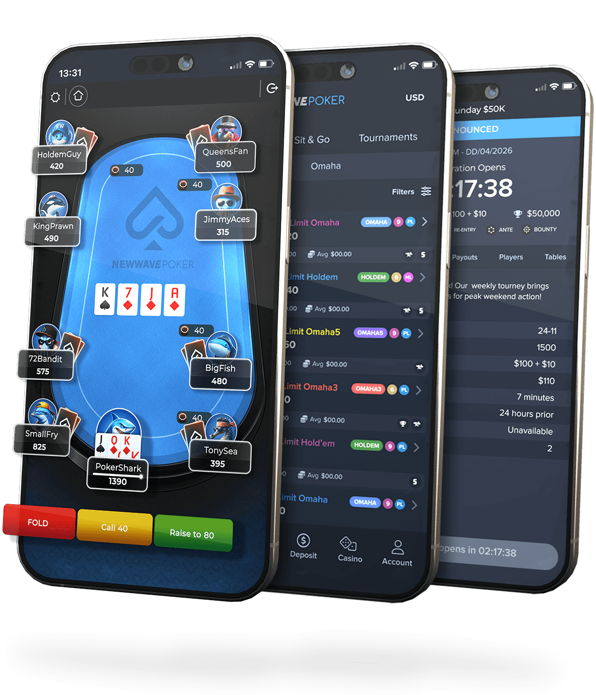 Screenshots of the New Wave Poker product
